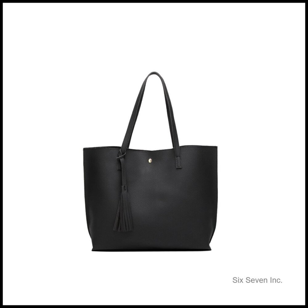 Soft Faux Leather Tote Shoulder Bag Big Capacity Tassel Handbag Chic Casual